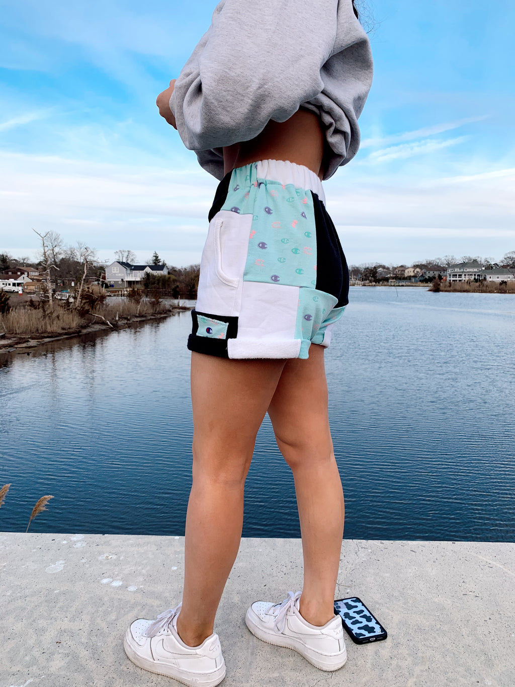 teal champion patchwork shorts