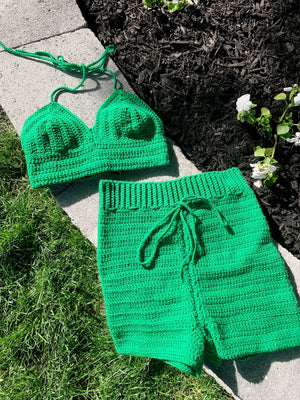 fresh cut green 2 piece crochet set