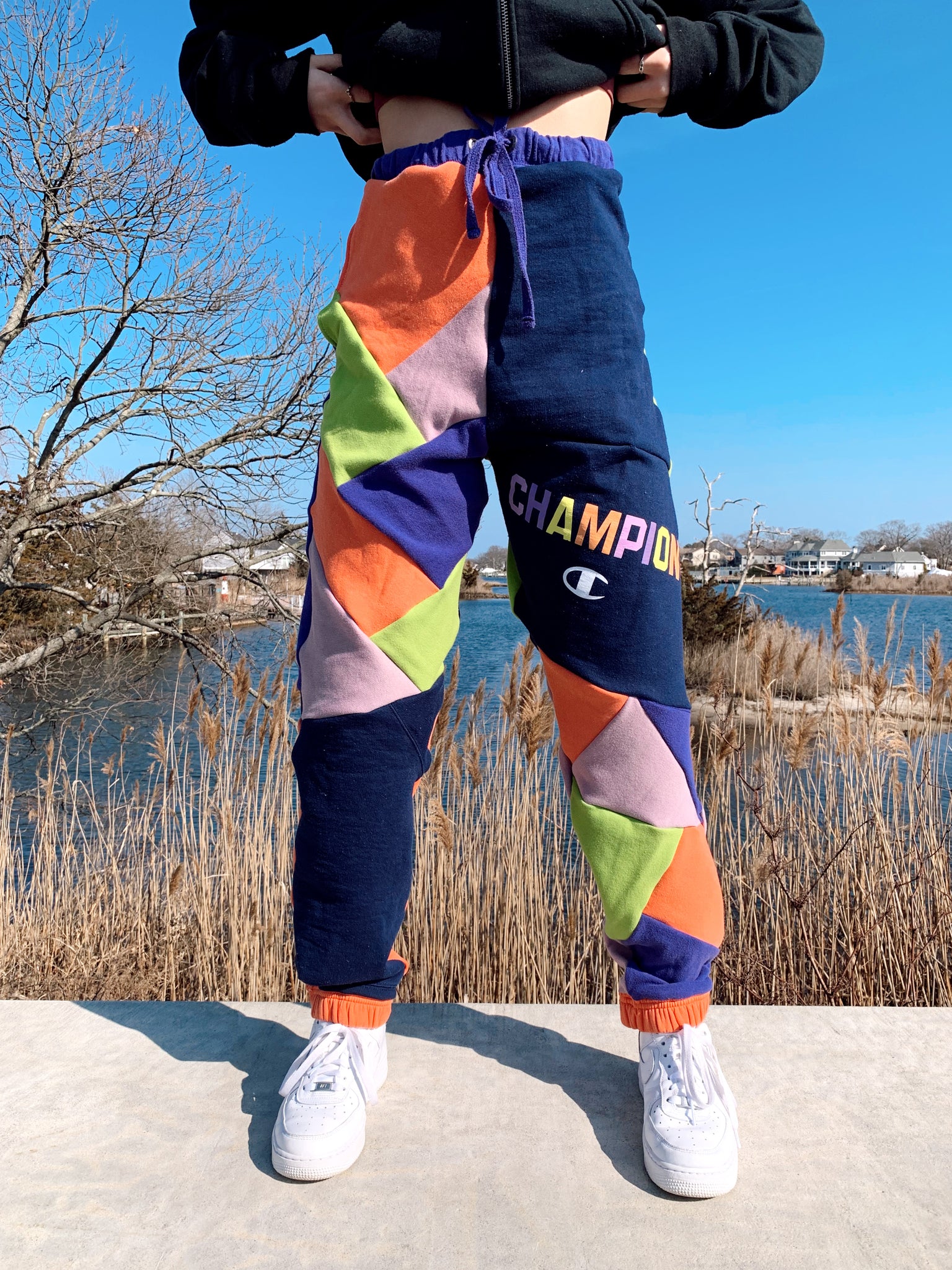 multi-color mosaic champion sweats