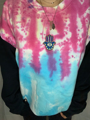 Tie Dyed Hamsa Hoodie w/ Black Sleeves