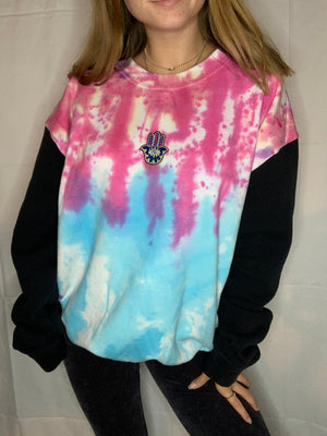 Tie Dyed Hamsa Hoodie w/ Black Sleeves