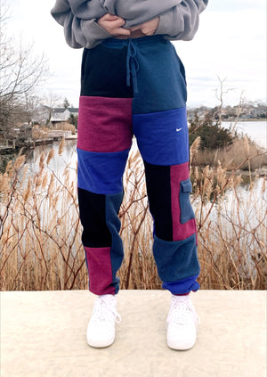 nike berry-colored "cargo" patchwork sweats!!