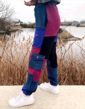 nike berry-colored "cargo" patchwork sweats!!