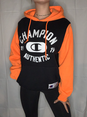 Champion Orange and Black Color Block Hoodie