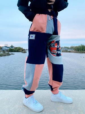 orange & navy champion patchwork sweats