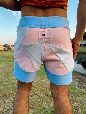 ‘fine line’ champion patchwork shorts