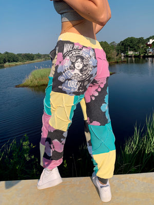 make art not war patchwork sweats