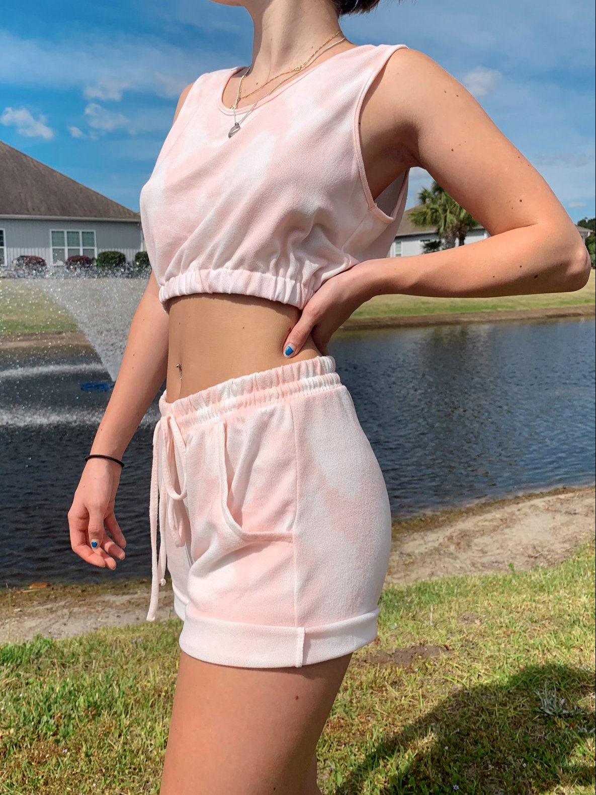 baby pink cloudy dye 2 piece set