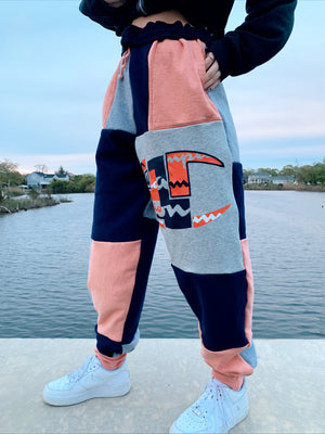 orange & navy champion patchwork sweats