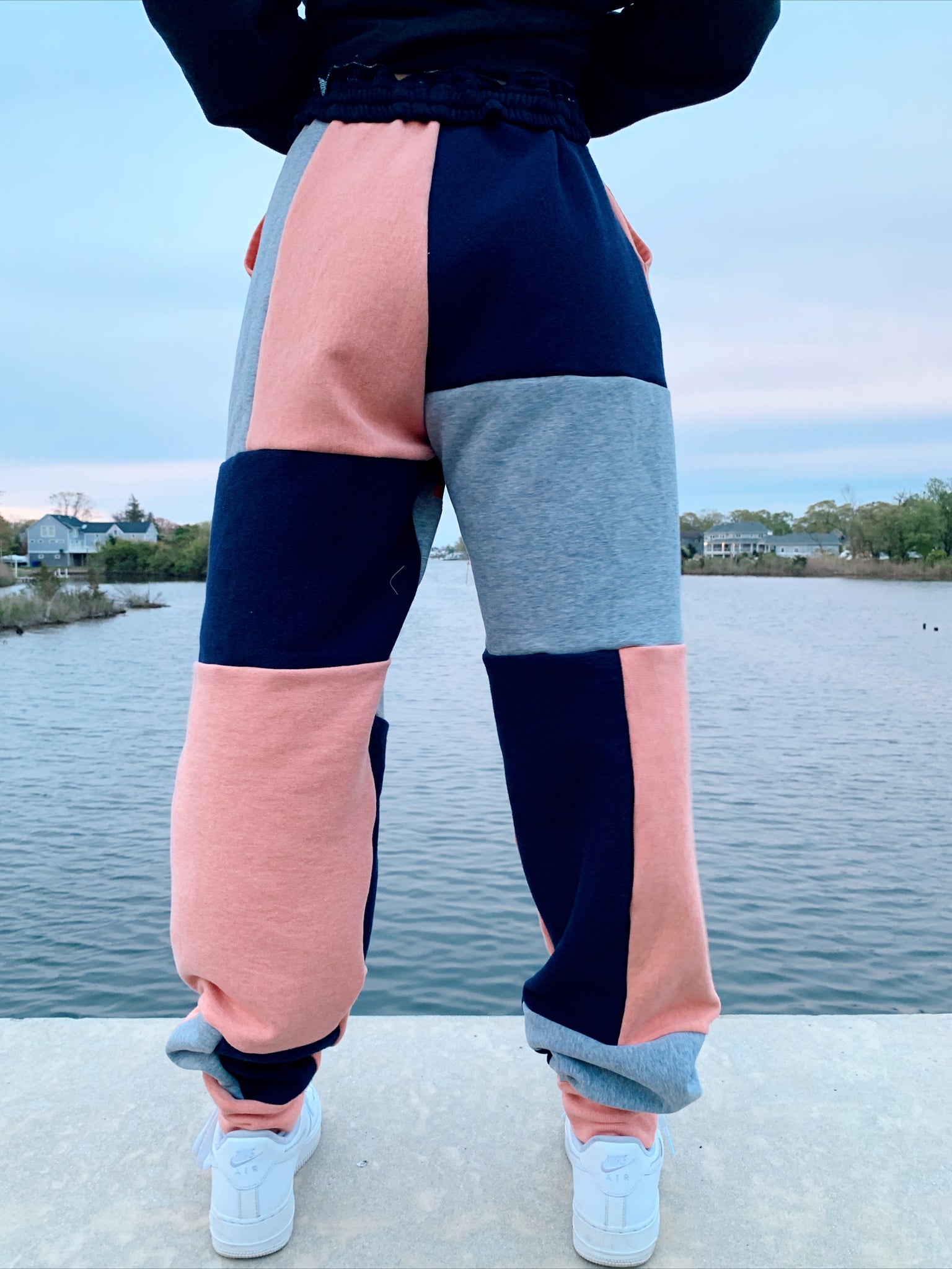 orange & navy champion patchwork sweats