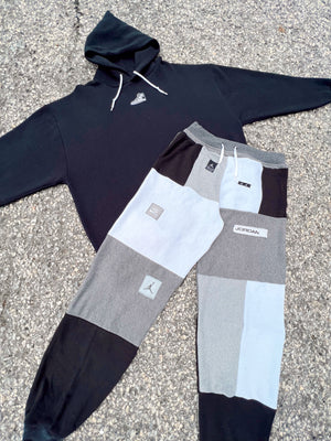grayscale patchwork sweats