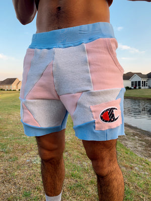 ‘fine line’ champion patchwork shorts