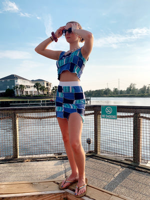 patchwork nike two piece set