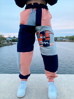 orange & navy champion patchwork sweats