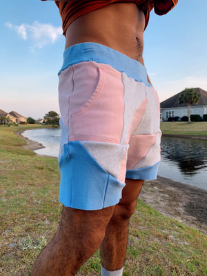 ‘fine line’ champion patchwork shorts